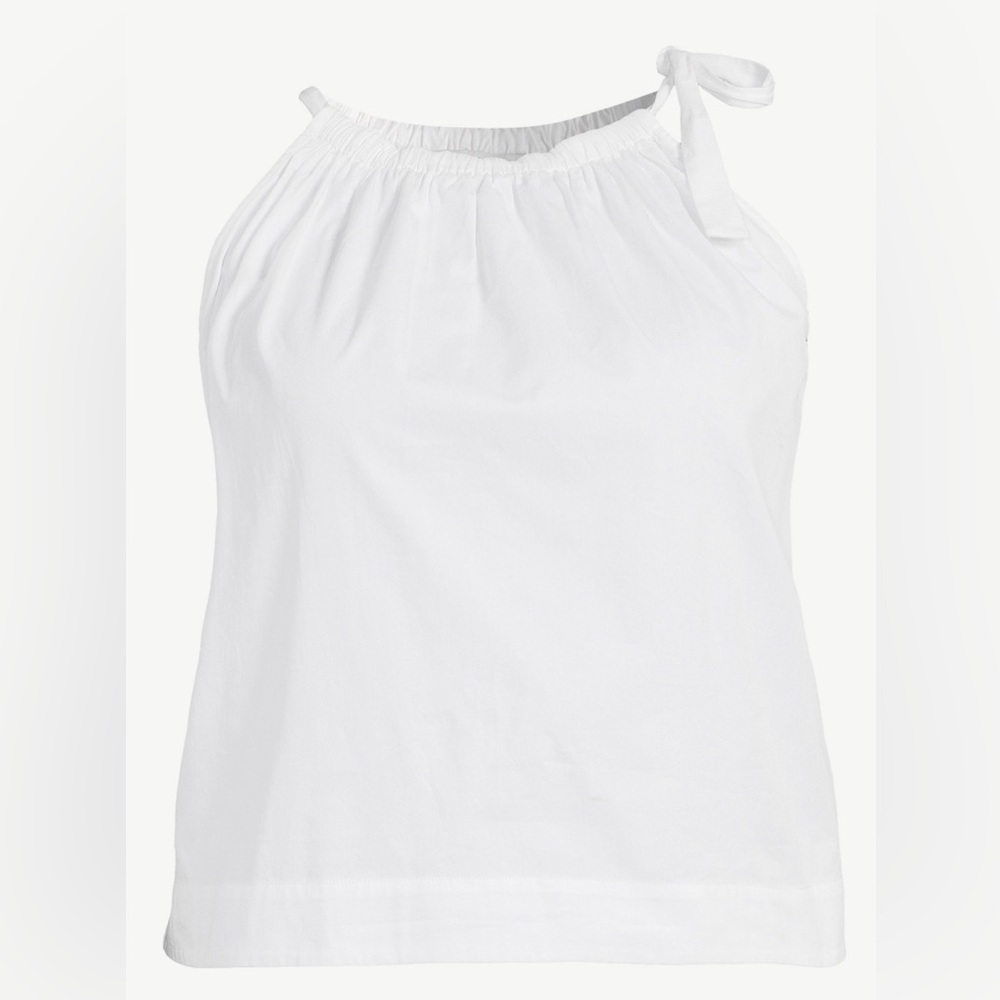 FREE ASSEMBLY Preppy White Cotton Sleeveless Tie Halter Bow Neck Tank Top - Picture 3 of 11